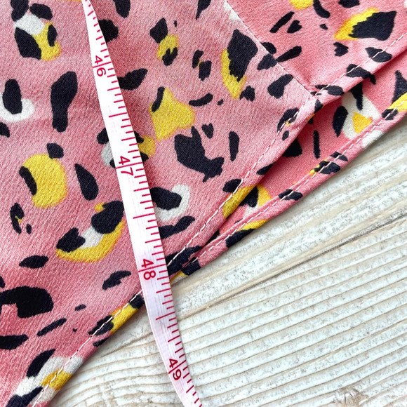 Leith Leopard Print Long‎ Sleeve Satin Midi Wrap Dress | Pink Size Small - Picture 8 of 8